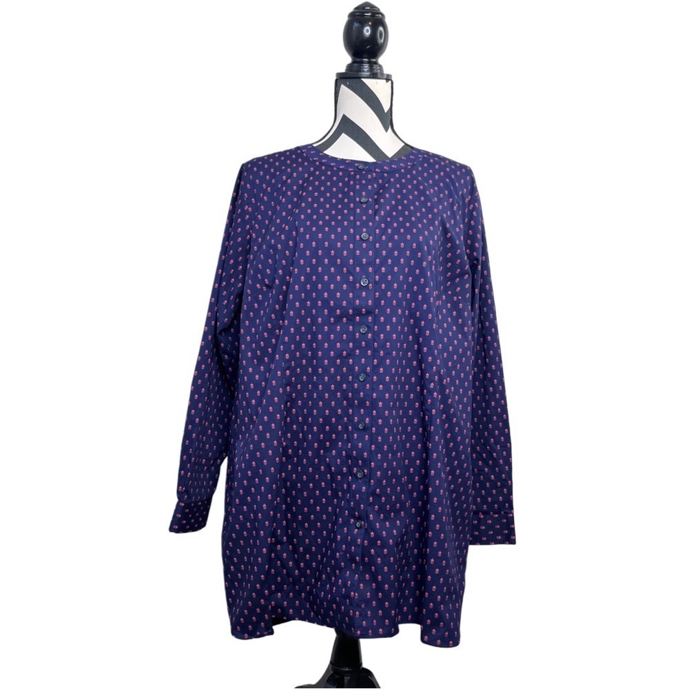 Duluth Trading Co Navy Blue Pineapple Sz XXL Cotton Button Front Tunic Top